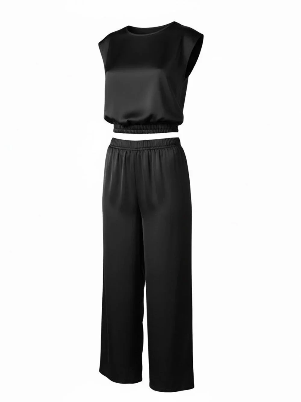Italian Wide-Leg Pants & Top Set | Black | Minimalist Luxe - Picture 3 of 9